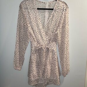 White with Black Spots Tie Front Romper - XL